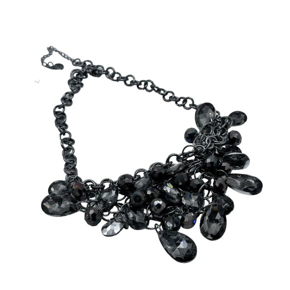 Alfani Hematite Black Cluster Teardrop Layered Bib Necklace 18" - Picture 6 of 8